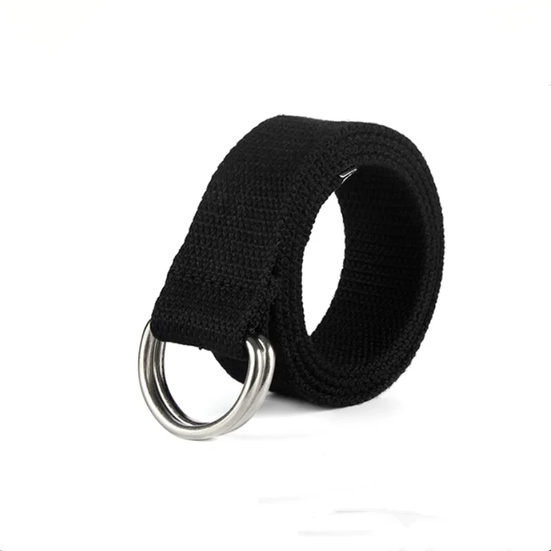Unisex Casual Double D-Rings Nylon Canvas Stripes Waistband Outdoor Belt Fashionable Strapped Buckle Design for Comfortable Wear