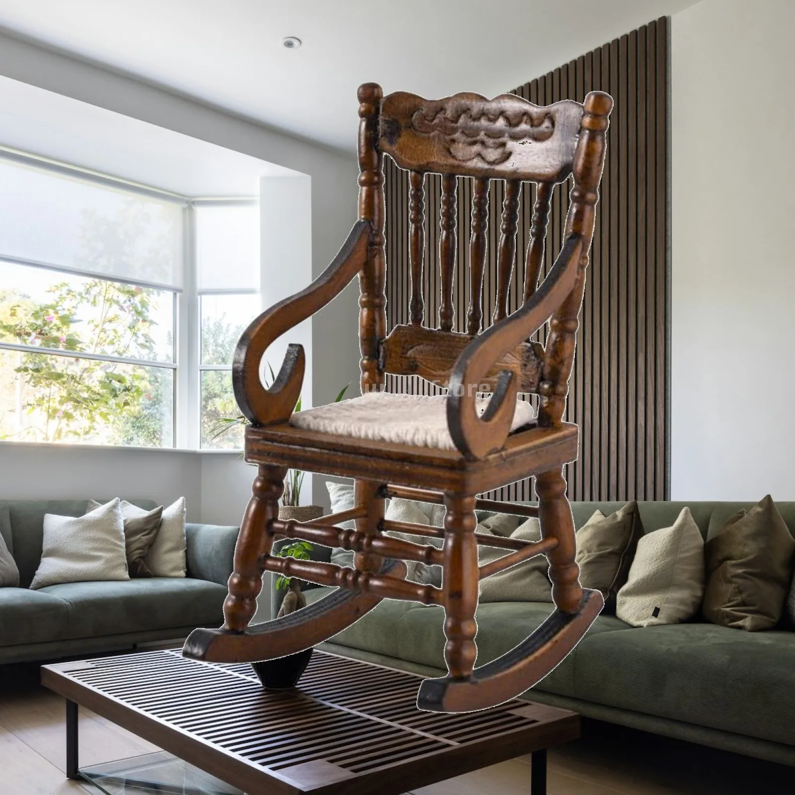 Rocking chair at 1:12 scale, handcrafted and richly detailed