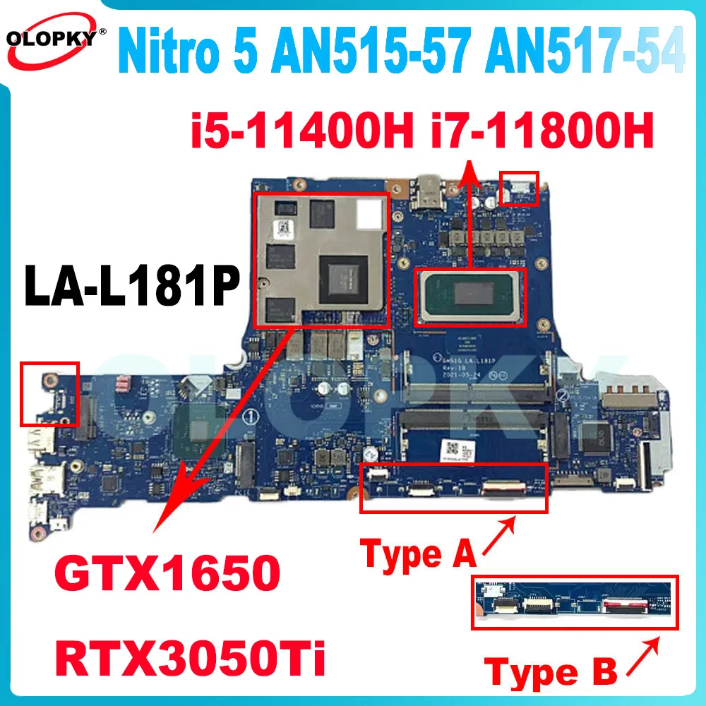 

GH51G LA-L181P for Acer Nitro 5 AN517-54 AN515-57 Laptop Motherboard i5-11400H i7-11800H CPU RTX3050/3050TI 4GB GPU NBQSE11002