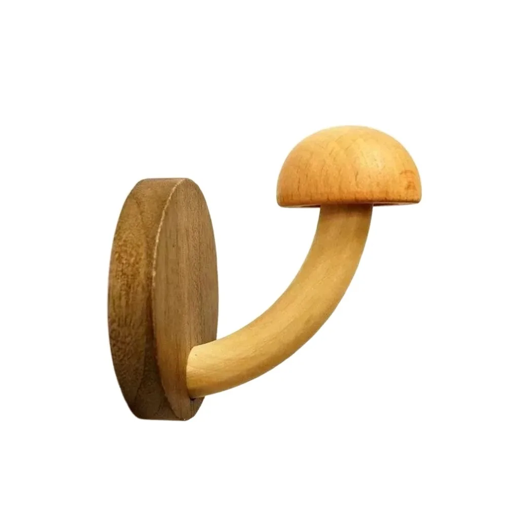 

Wooden Mushroom Clothes Hat Hooks Self-adhesive Wall Decoration Wall Hanging Shelves Easy to Install Nordic Style