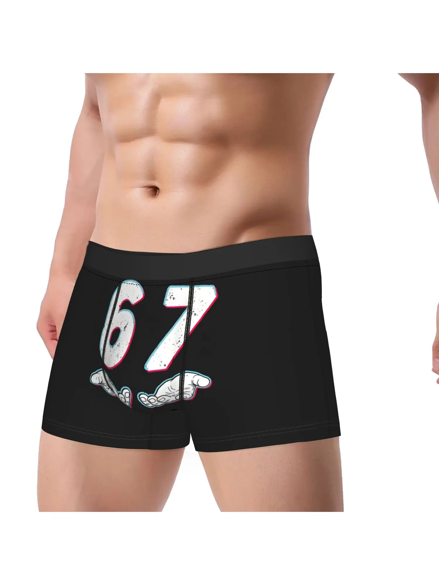 1pc Men's Funny Meme Boxer Briefs with Matching Number 67 Design - Breathable Underwear Shorts, Humorous Casual Wear or Gag Gift