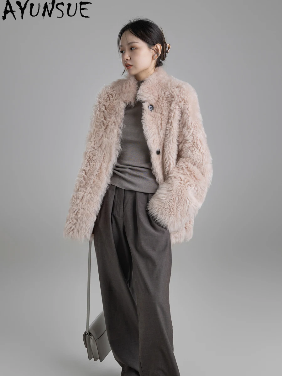 AYUNSUE 천연 양피 모피 코트 여성 진짜 가죽 자켓 겨울 자켓 2025 럭셔리 의류 여성 중간 길이 Шуба Женская