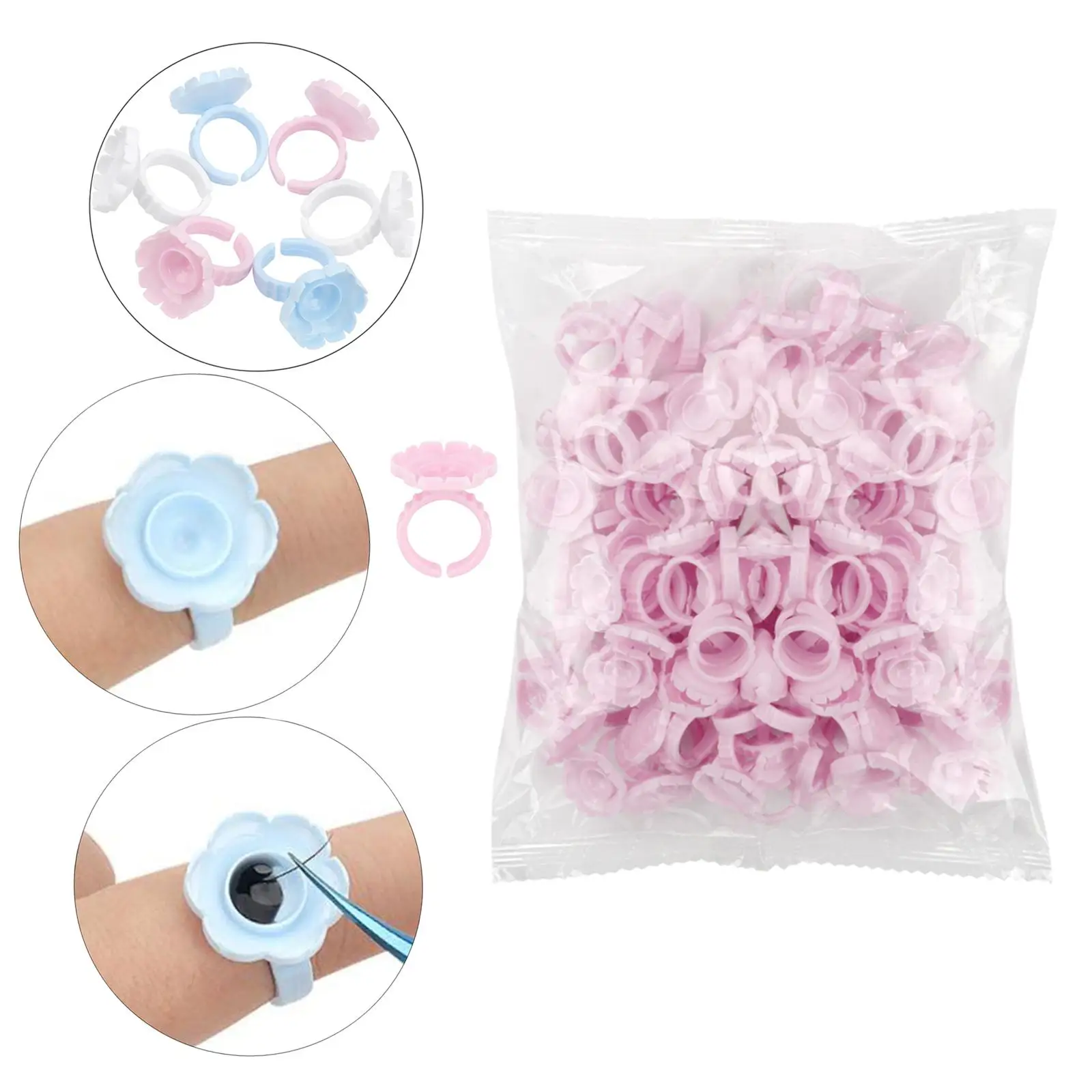 まつげ接着剤リングホルダー調整可能なファンカップ使い捨てブロッサムパッドまつげエクステ学校またはサロン用