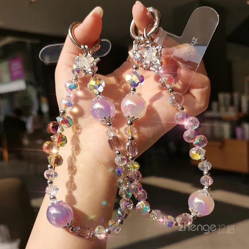 

Круглая кристаллическая цепочка для мобильного телефона с каплями воды для женщин, свежий и высококачественный, подъемная цепочка для улицы с защитой от бросков