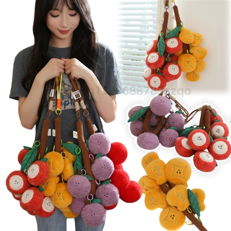 

Креативные кавайные фрукты, веревки, плюшевые игрушки, мягкий фиолетовый виноград, личи, помидор, золотая монета, кулон, игрушки, занавеска, подвеска, подарки, декор