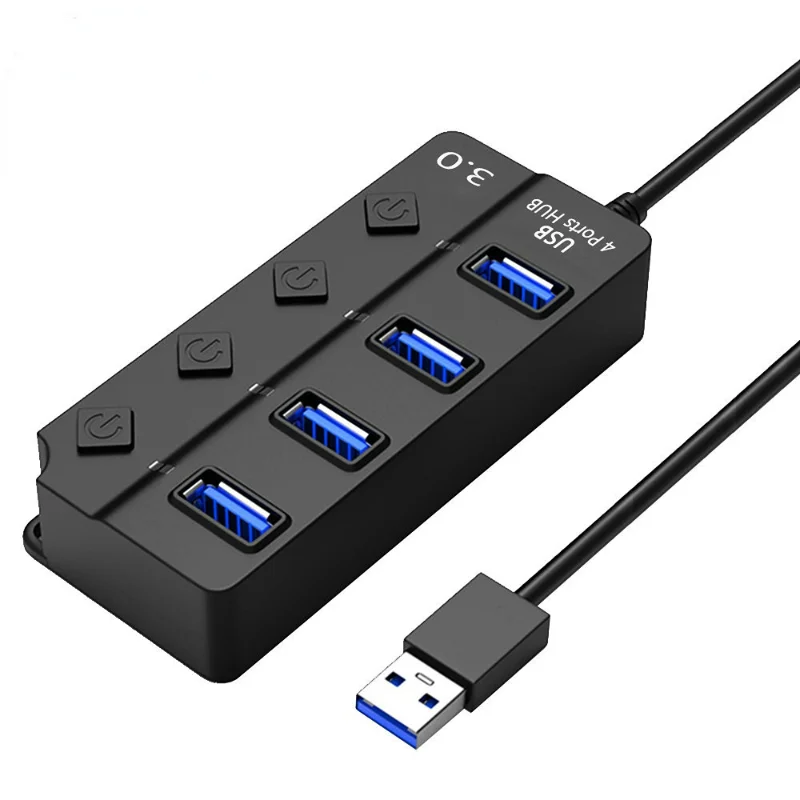 4 Port Usb Hub 3.0 Adapter Hoge Snelheid 5Gbps Multi USB3.0 Splitter Met Aan/Uit Schakelaar Voor Pc computer Accessoires