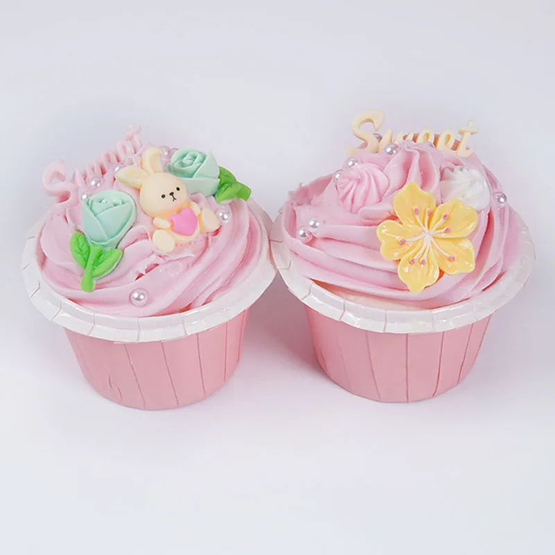 Artificial Mousse Cupcake Soft Dessert Pink Cake Snack Scaledecoration Simulation Food Model Refrigerator Stickers Home Decor