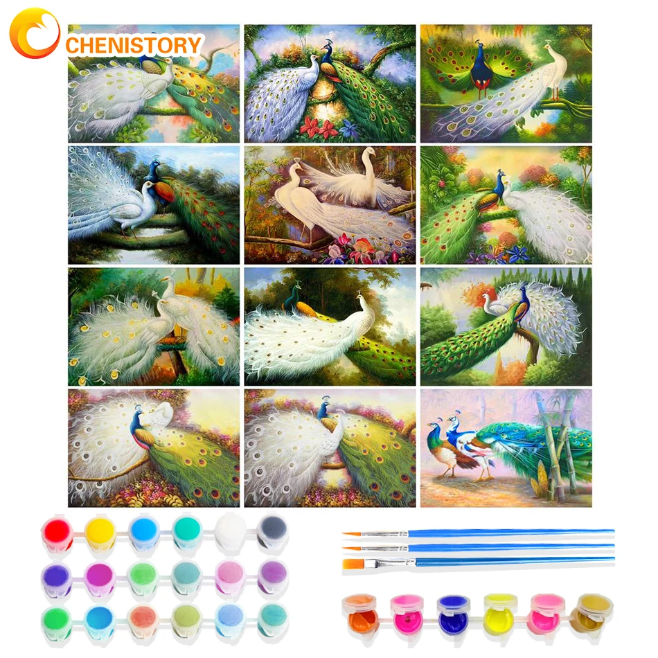 

CHENISTORY Picture Painting By Numbers On Canvas Beautiful Peacock Handpainted Sets Home Decor Acrylic Color Draw Paint Gift