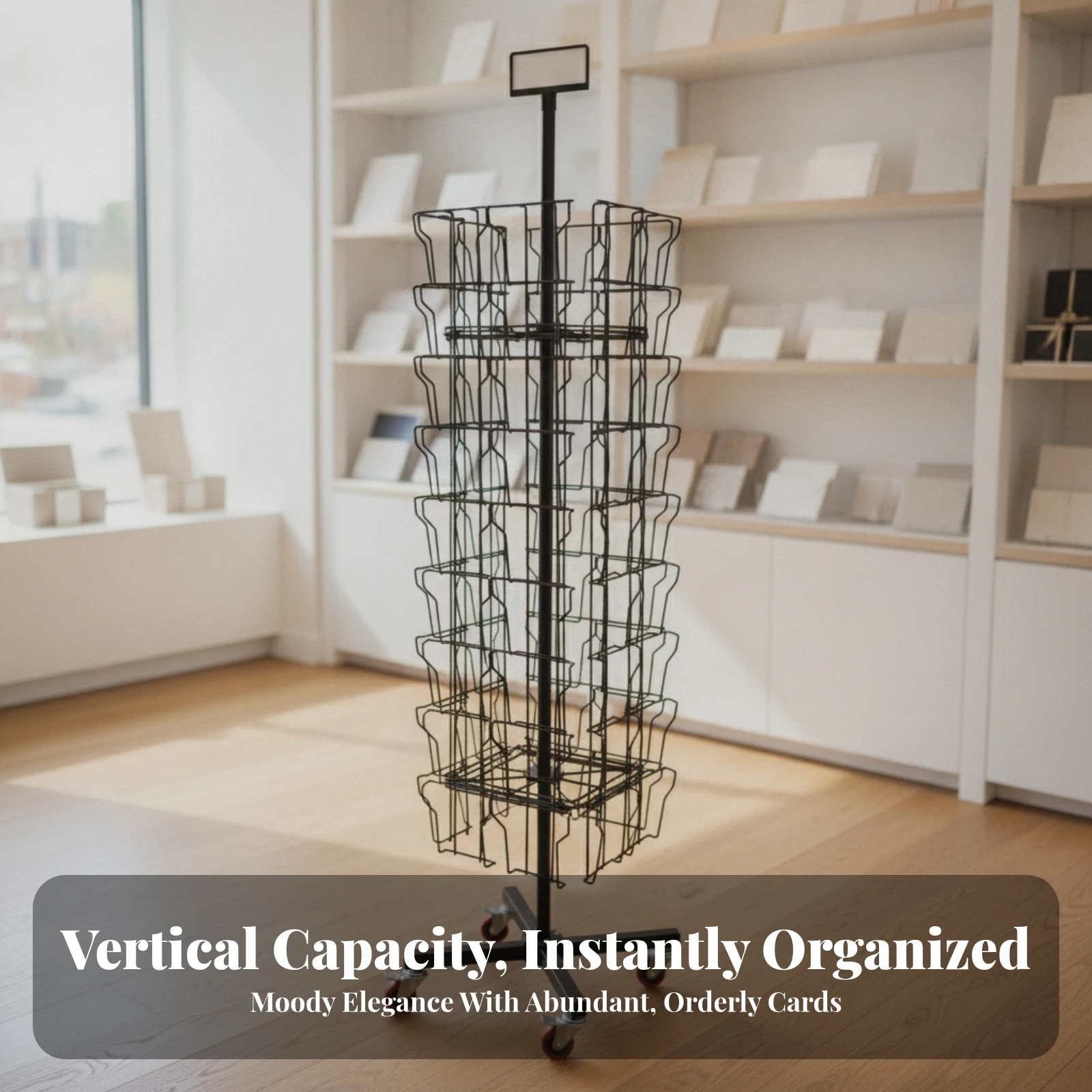 Greeting Card Display Rack Multi-Tier Greeting Card Display Stand with Wheels Rotating Rack with Wheels Mobile Long-Lasting