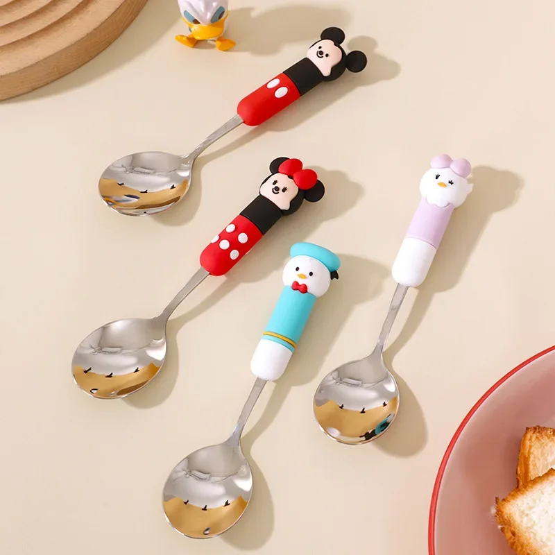 

Disney Mickey Minnie Stainless Steel Fork and Spoon Cute Cartoon Donald Duck Daisy 3D Doll Household Fork and Spoon Tableware