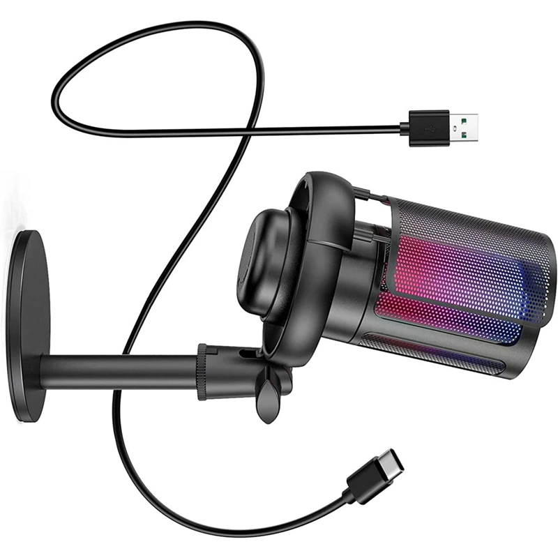 Gaming USB Microphone with Bracket Computer Desktop Mic RGB Game Conversation Voice Recording Condenser Microphone-A79M