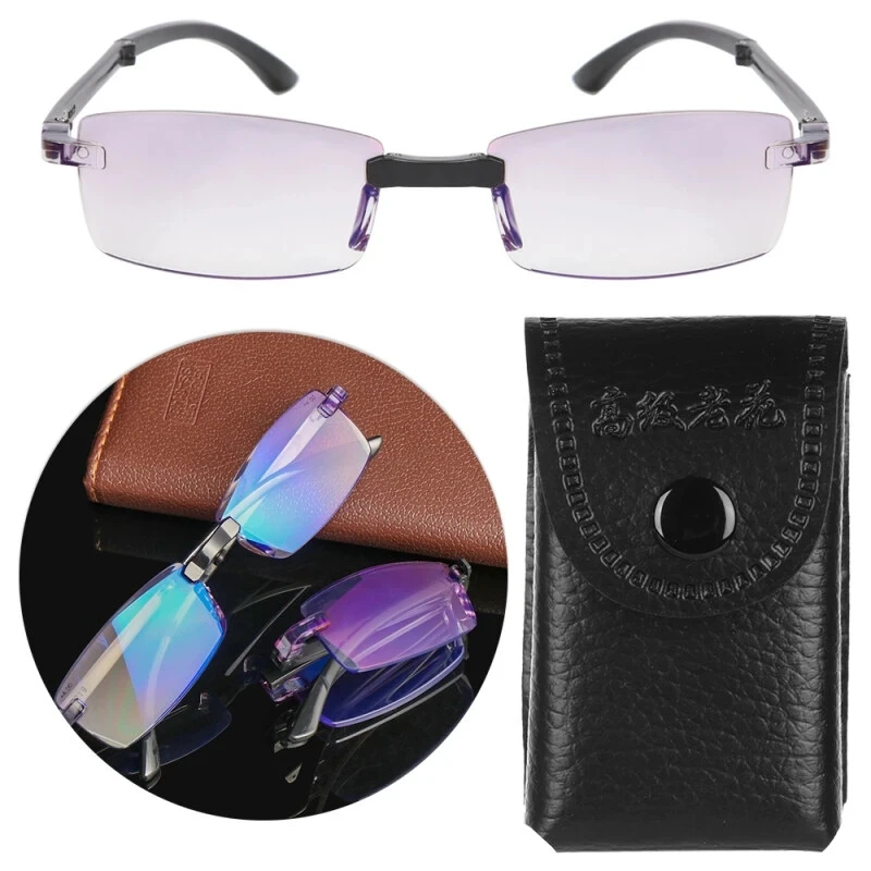 Men Reading Glasses Anti-Blue Light Glasses Folding Reading Glasses with Case Black HD Unisex Clear Glasses