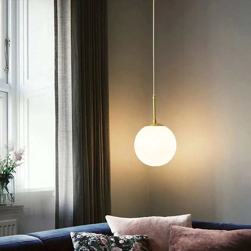 

DAMIASMIL Modern Glass Ball Pendant Lamp Led Round Glass Chandelier for Dining Room Hotel Lobby Decor Stairs HangingLamp Fixture