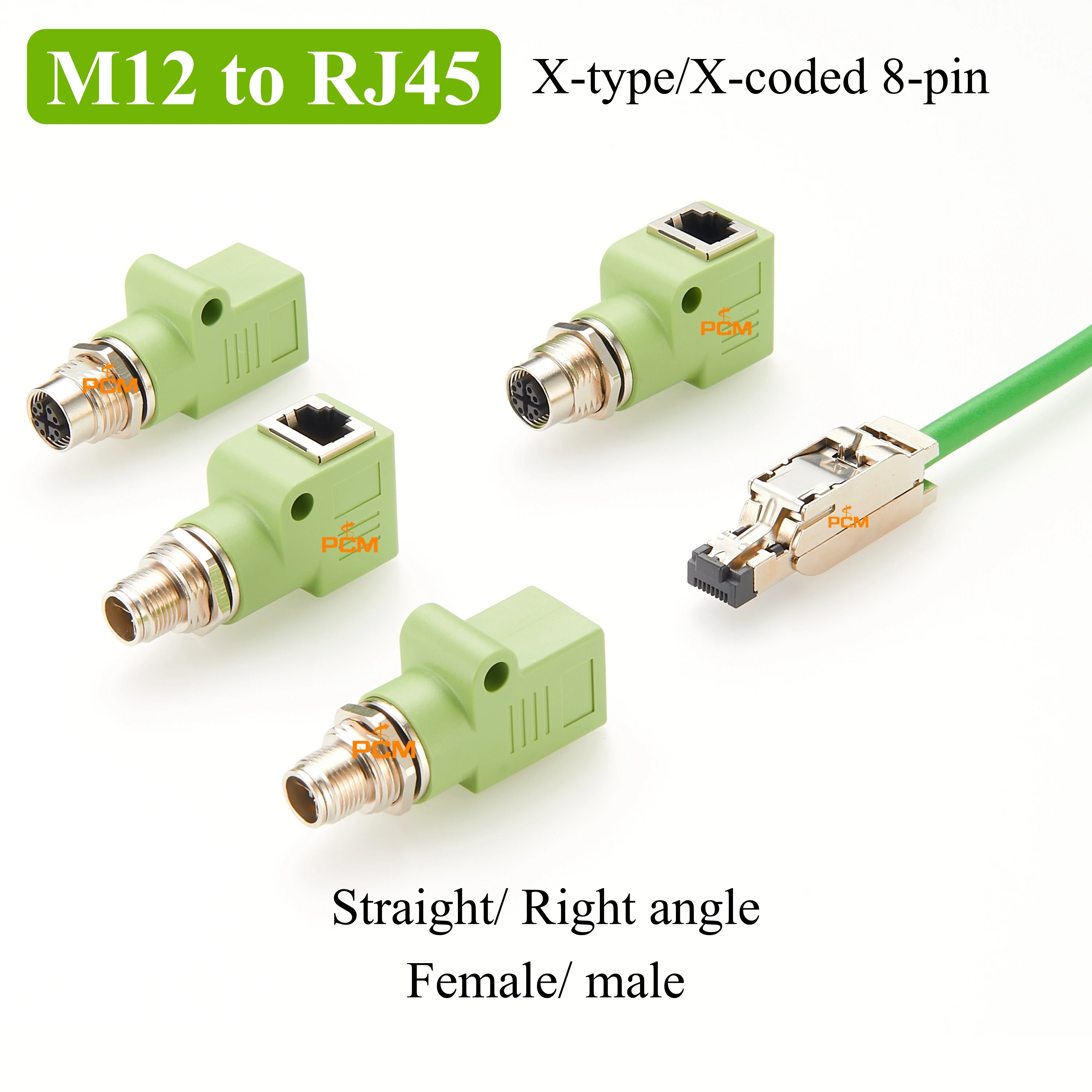 M12 Adapter X-coded 8 pin male to RJ45 jack Cat.5e with mounting hole 90° angled Industrial Ethernet Converter for Cognex Camera