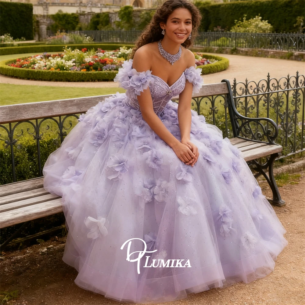 Lavender 3D Flowers Sweet 15 Dresses Ball Gown Party Prom Dresses for Women, Customized Quinceanera Dresses Communion Gowns