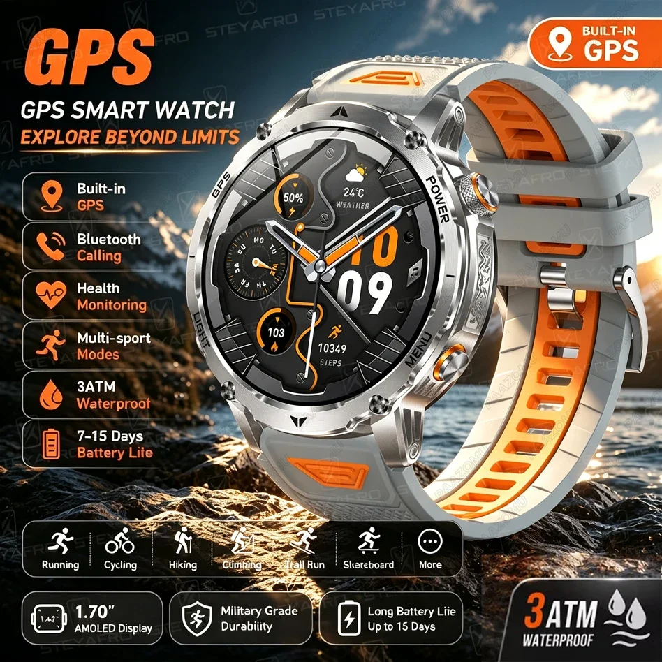 

New T-Rex3 Ultra GPS Smartwatch 1100mAh Battery Compass 3ATM Waterproof Outdoor Sports Military Grade Tracker for Android IOS