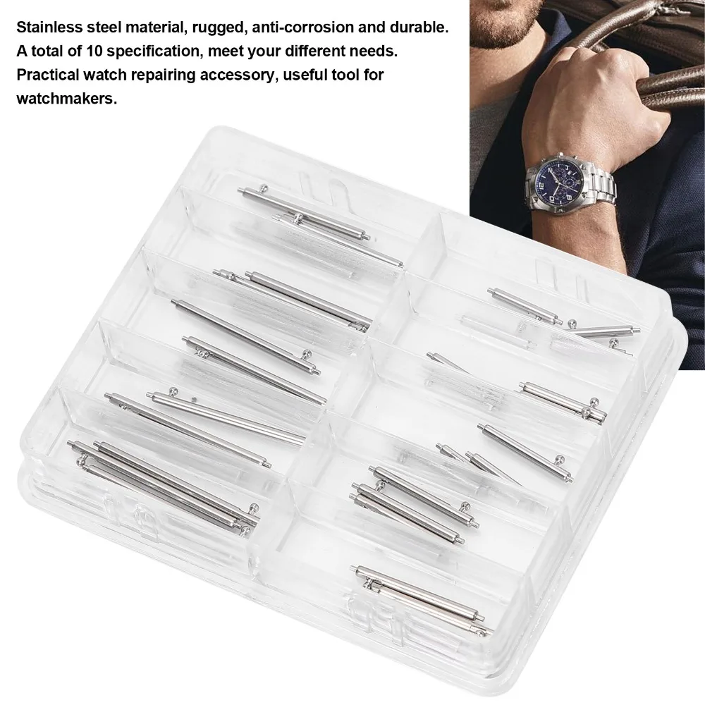 Easy Silver Spring Bar Set Stainless Steel Multiple Sizes Watchband Spring Bar Spring Bar Kit Watch Repair Use