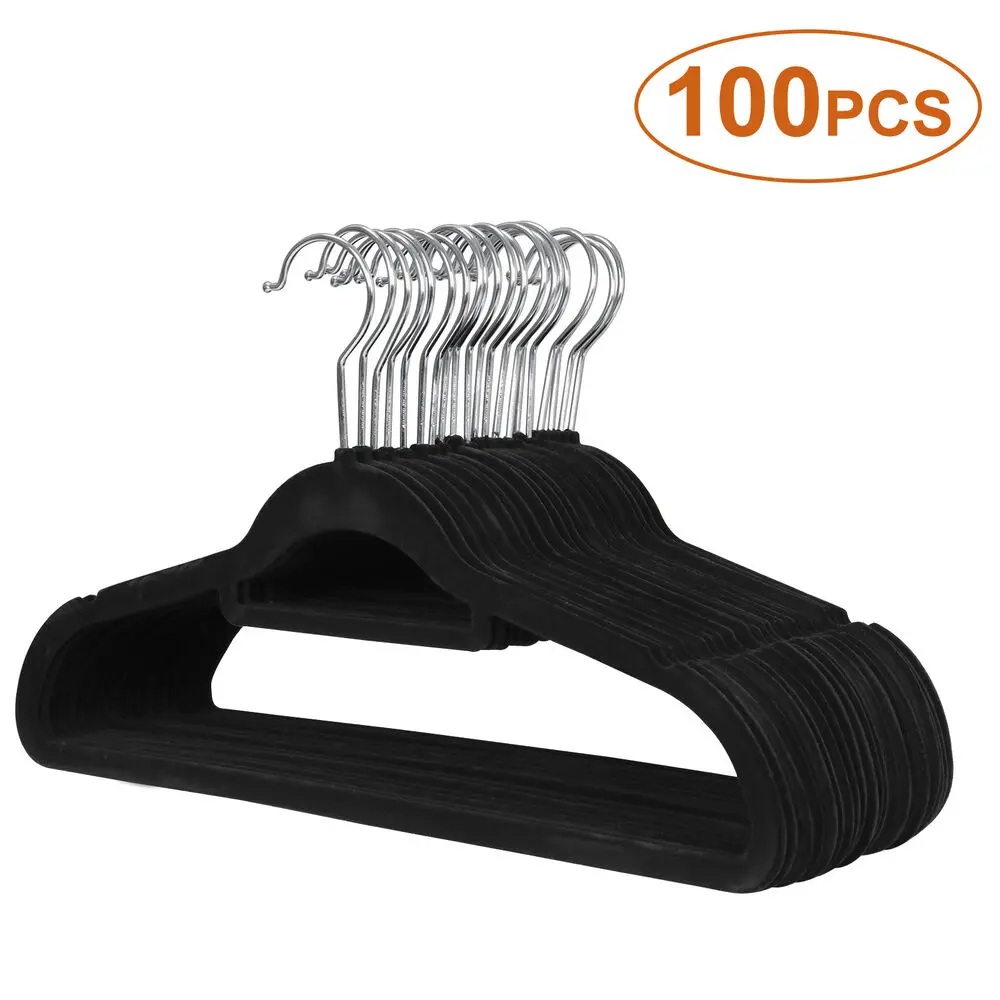 

200PCS 360 Degree Non Slip Velvet Clothes Suit/Shirt/Pants Velvet Hangers Black