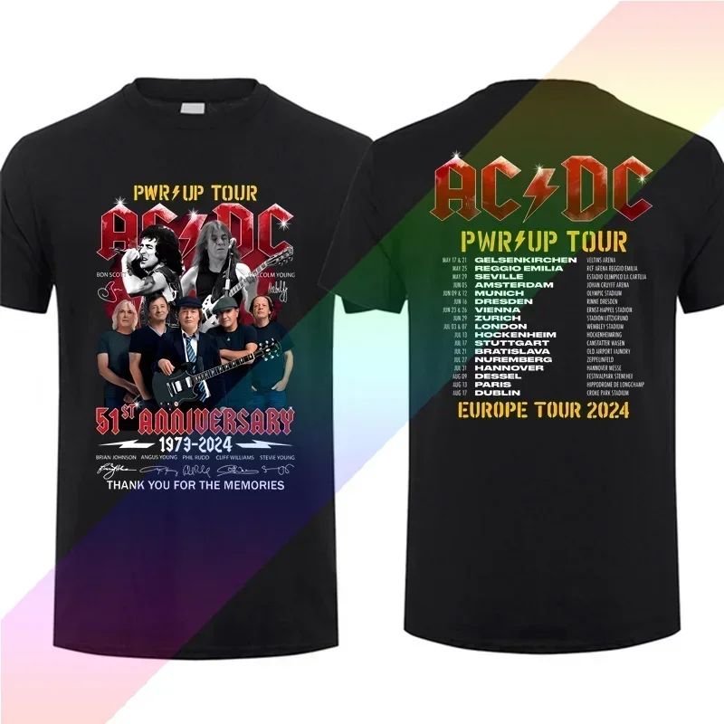 

2024 Summer 100% Cotton Men T Shirt Casual AC Pwr Up World Tour 2024 Signature DC Music Enthusiast T-shirt Graphic S-3XL Tee