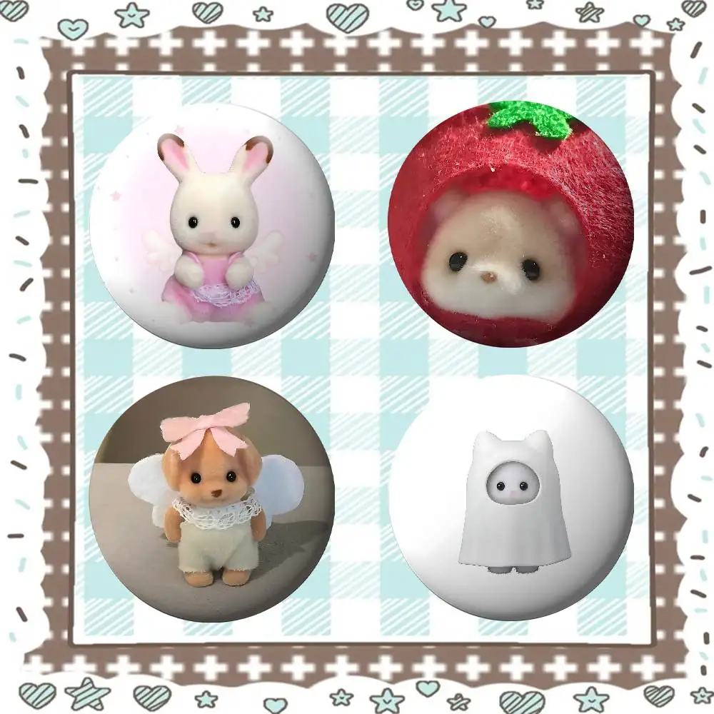 Cute S-sylvanian F-families Minimalist Exquisite Tinplate Brooches: Sleek Badge Lapel Pins For Bag Accessories, Practical Gifts