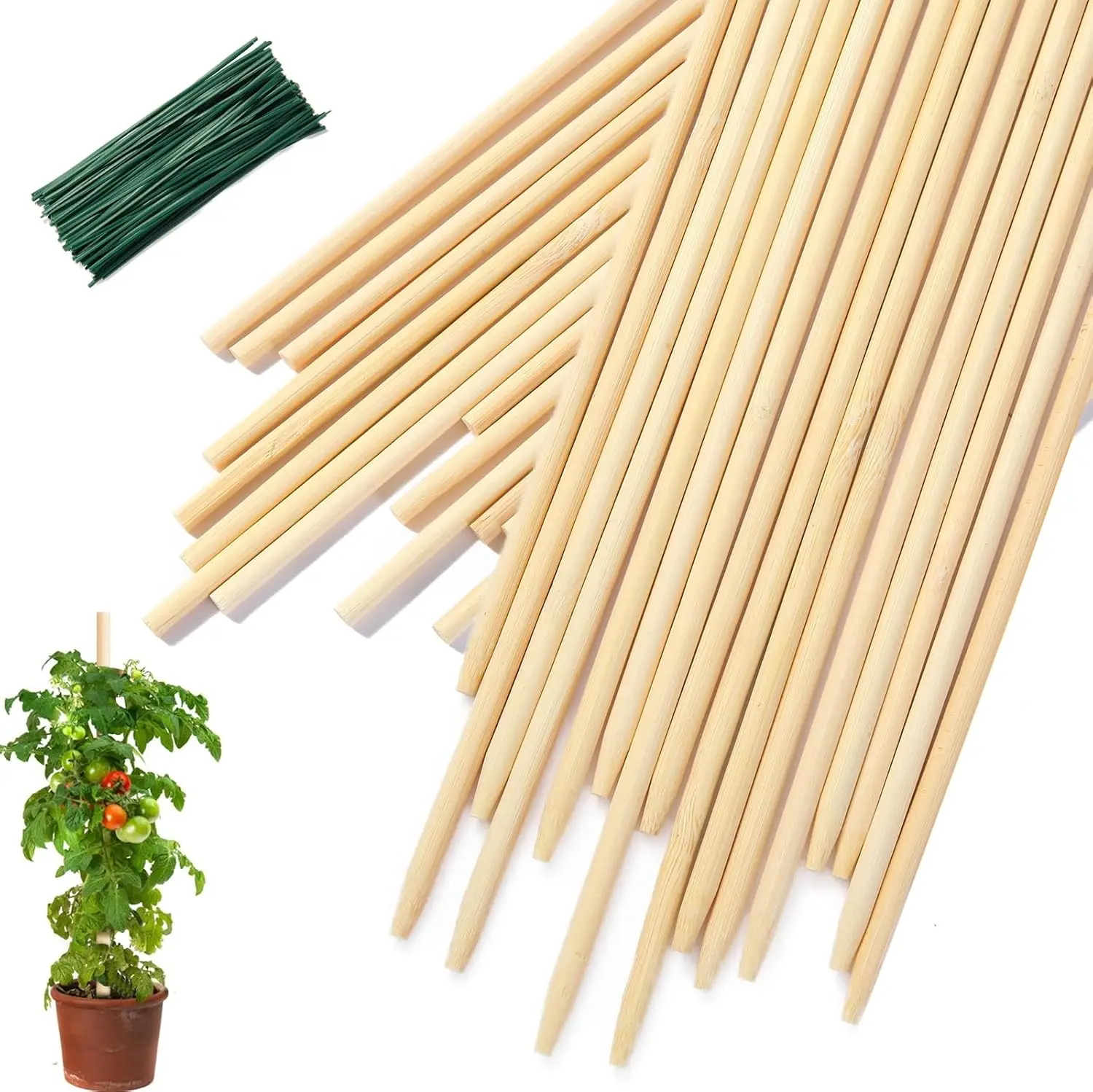 

46 PCS Bamboo Plant Stakes 18 Inch, Wood Support for Gardening, Floral Pots, Indoor Crafts with Wires