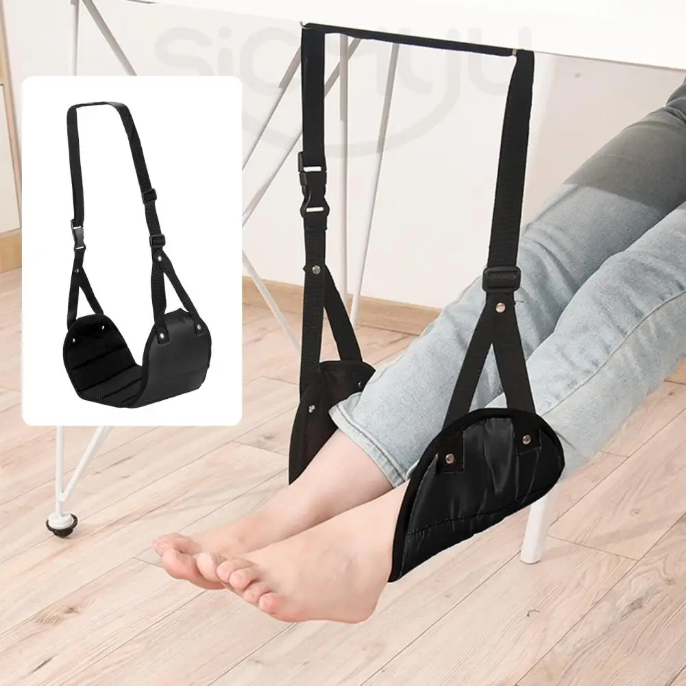 Foldable Airplane Footrest Length Adjustable Wide Platform Base Travel Foot Rest Office Under-Desk Feet Relaxing Hammock