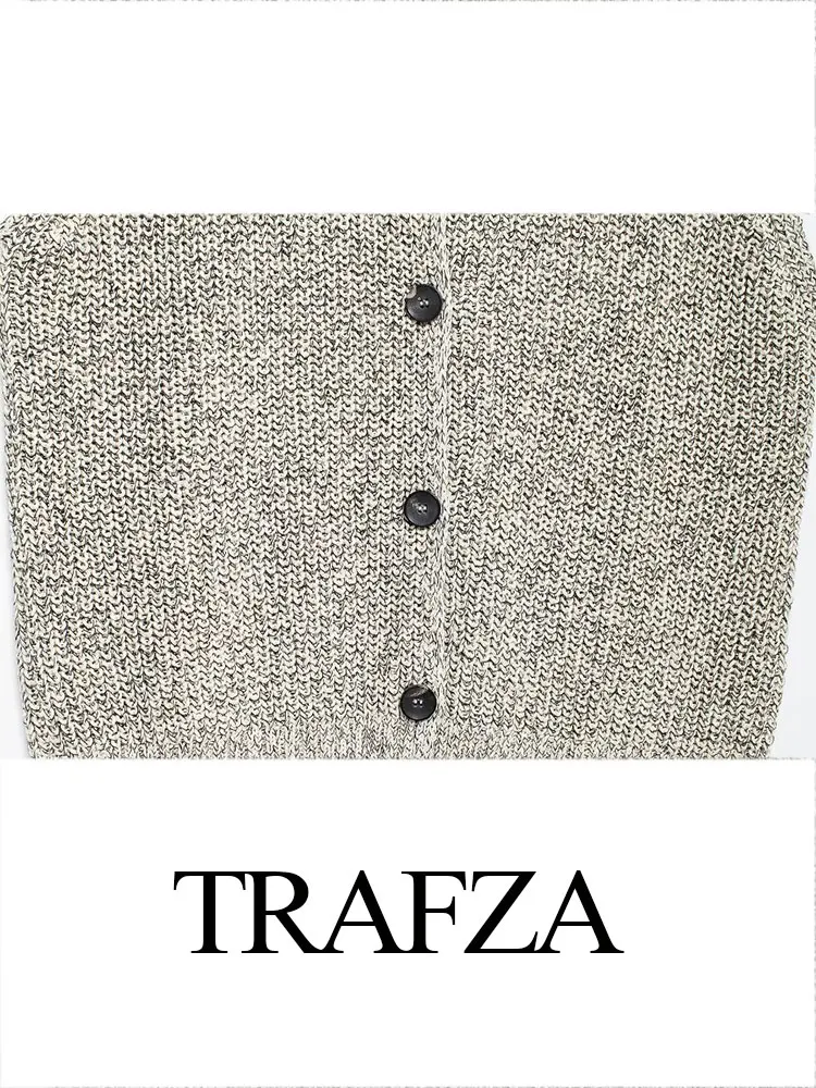 TRAFZA-Haut Rétro à Col Rond pour Femme, Boutonnage Simple, Décoration de lèvent, Style CommconsulStyle, Dos avec Glace