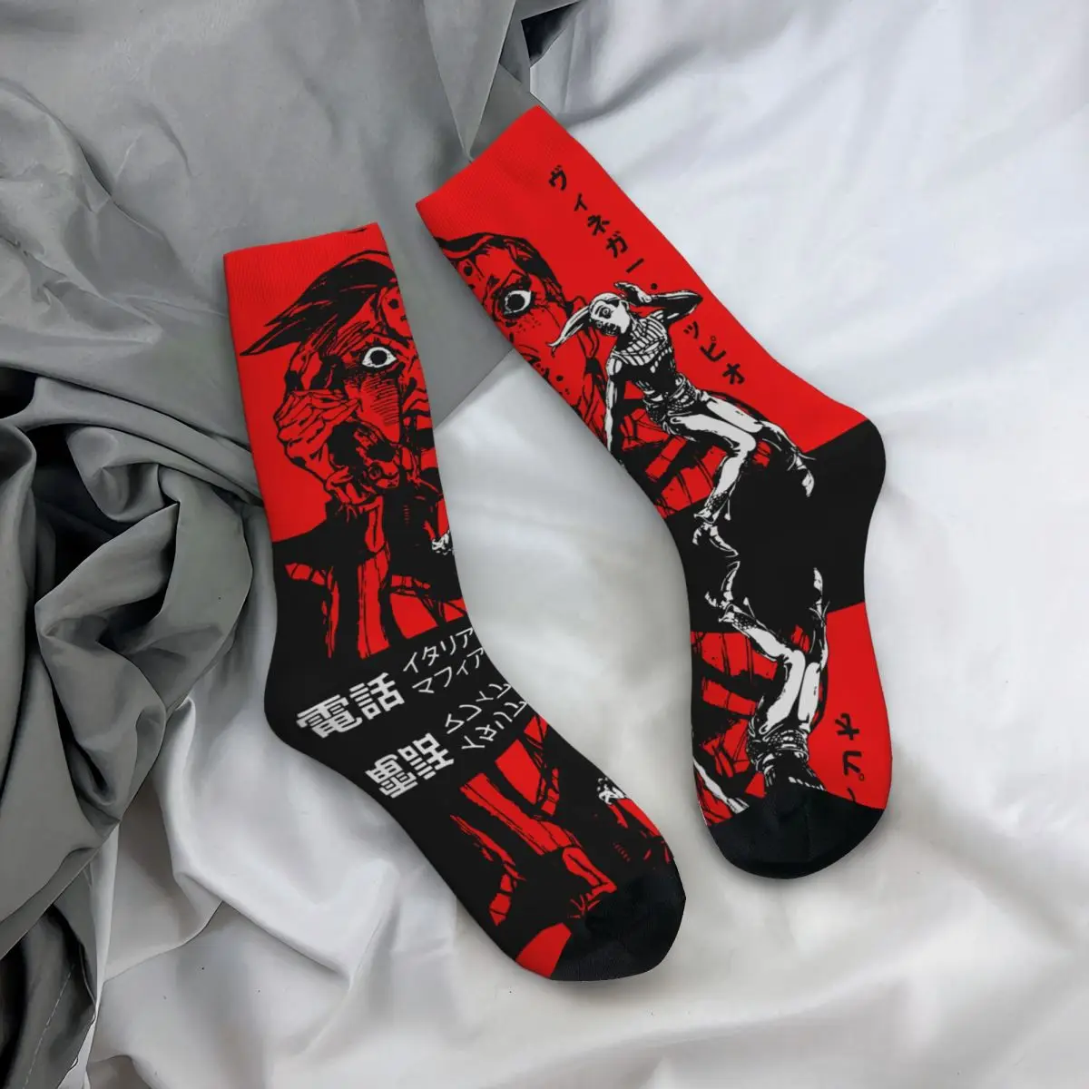 Cool Vintage Poster The Italian Mafia\'s Telephone Basketball Socks Jojos Bizarre Adventure Anime Jjba Manga Polyester Long Socks