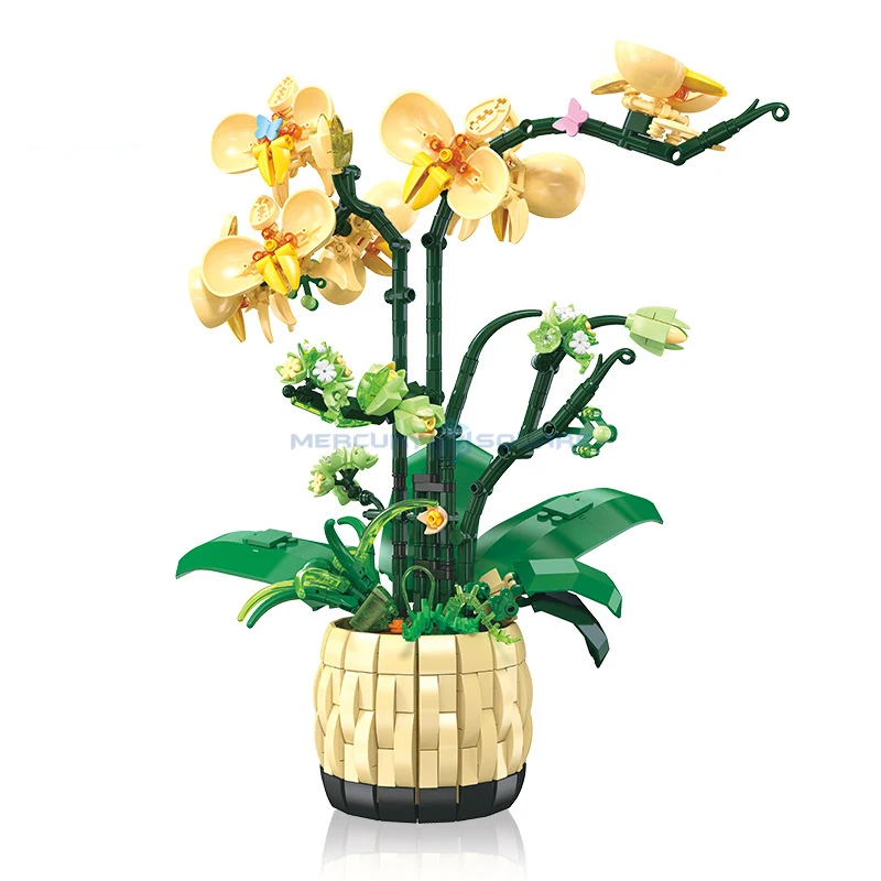 

Yellow Orchid Potted Plant Model Building Bricks MOC JJ9067 Flower Botanical Blocks Creative Ideas Home Decoration Toy Gift Kids