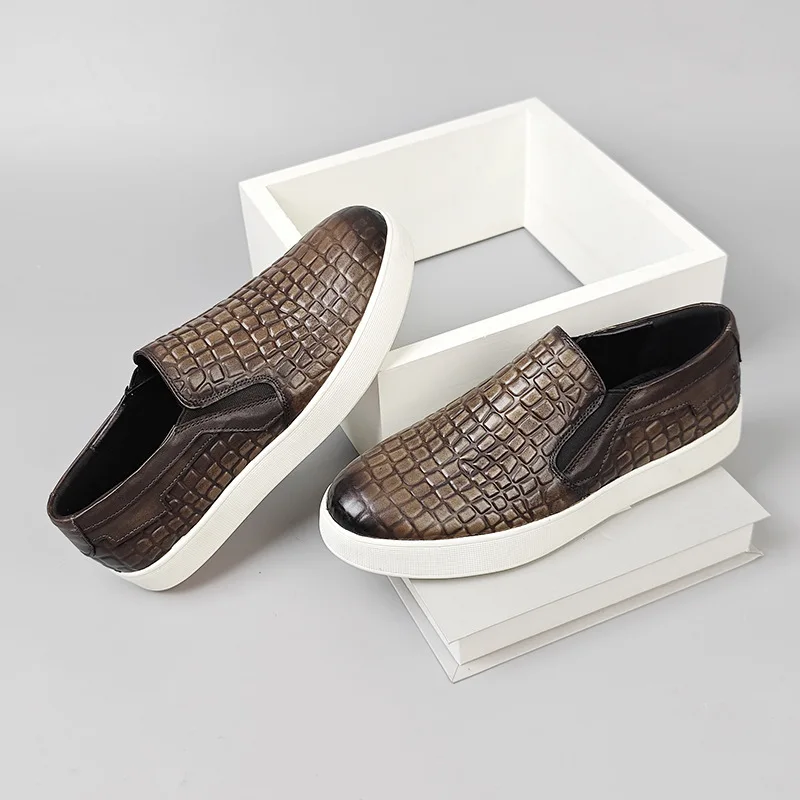 

CLAIAMI Retro Real Cow Leather Men Shoes Casual Slip-on Comfortable Luxury Designer Shoes for Men Sneakers Loafer Zapatos Hombre