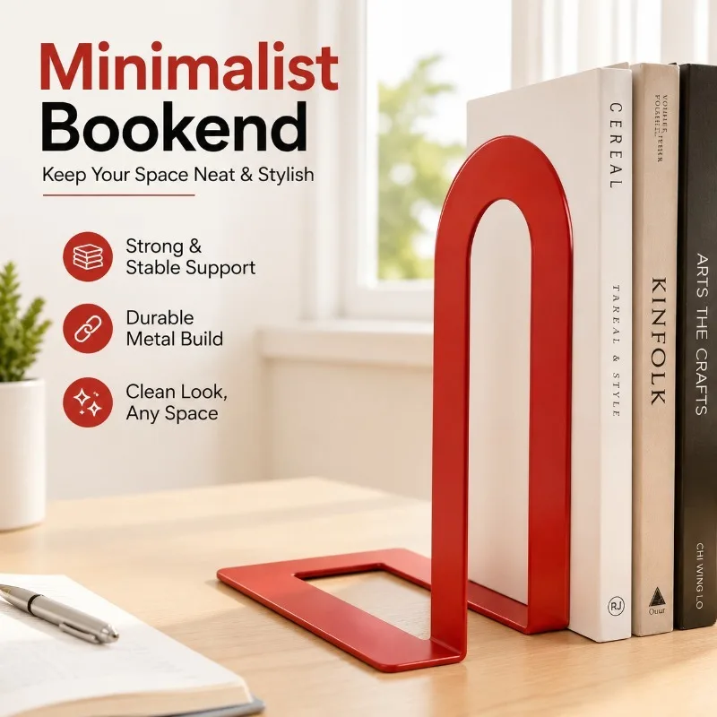 Hot‑sale Minimalist Metal Bookends Home Office Desktop Iron Book‑stop Divider Organizer Compact Study Stationery Accessory