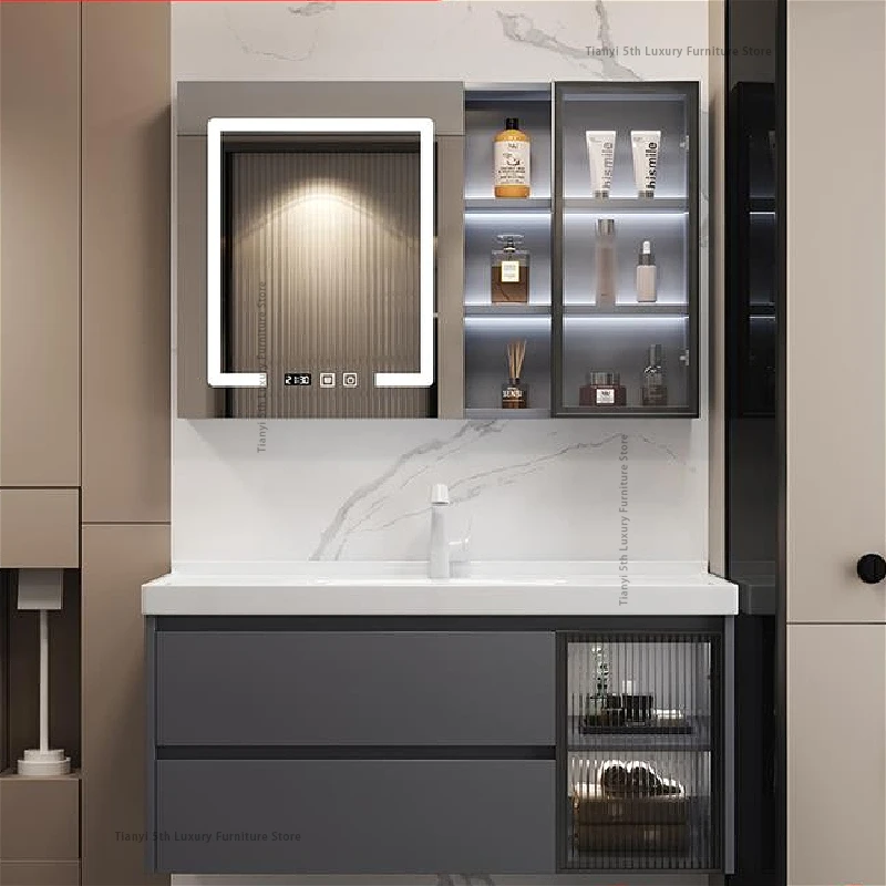 Nordic Ceramic Integrated Wash Basin Bathroom Cabinet Combo Wall-mounted Originality Smart Mirror Storage Bathroom Furniture FYB