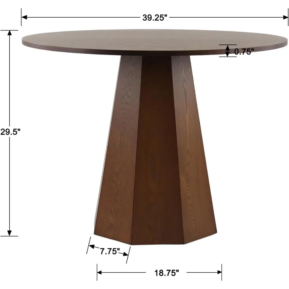 39” Round Solid Wood Dining Table for 4-5 People, Modern Pedestal Small Kitchen Table Circle Tabletop with Walnut Wood G