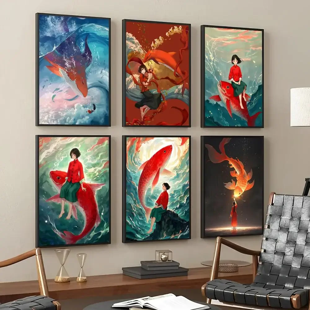 Anime B-Big Fish & Begonia Poster Decorative Wall Art Stickers Mural For Home Living Room Hallway Decor Gift