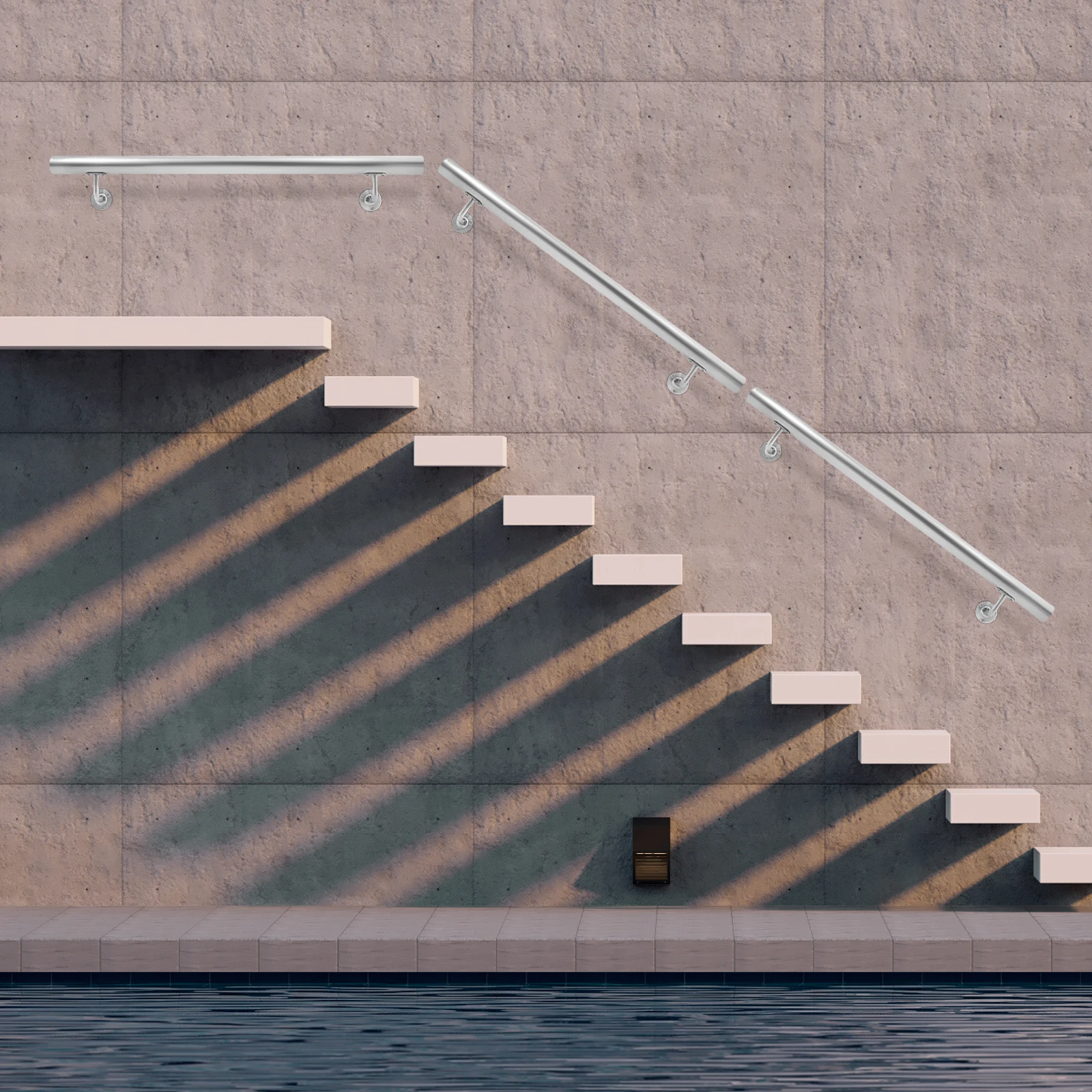 

Серебристый цилиндрический поручень для лестниц из нержавеющей стали, 10 футов, нагрузка до 200 фунтов, настенное ограждение, противоскользящий барьер