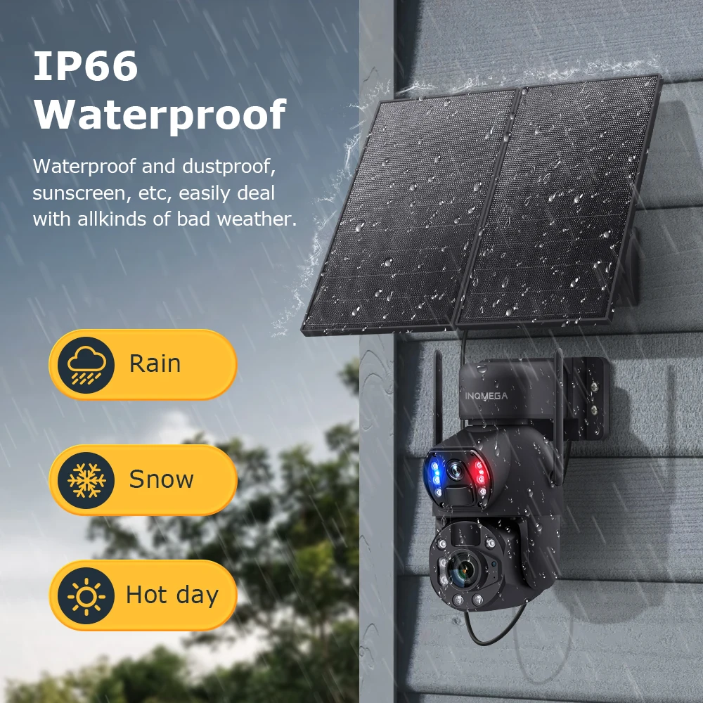 INQMEGA 4G Solar PTZ Camera 20000mAh 20W Solar Panel Dual Lens Dual View 36X Optical Zoom Dual PIR Human Tracking Red‑Blue Alarm