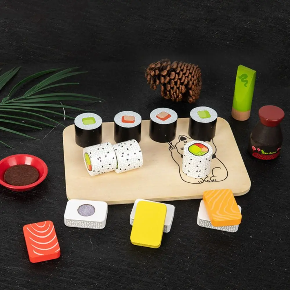 Stevige houten simulatie Sushi-simulatie Educatieve voedselset in Japanse stijl Interactieve duurzame fantasiespel voedselset