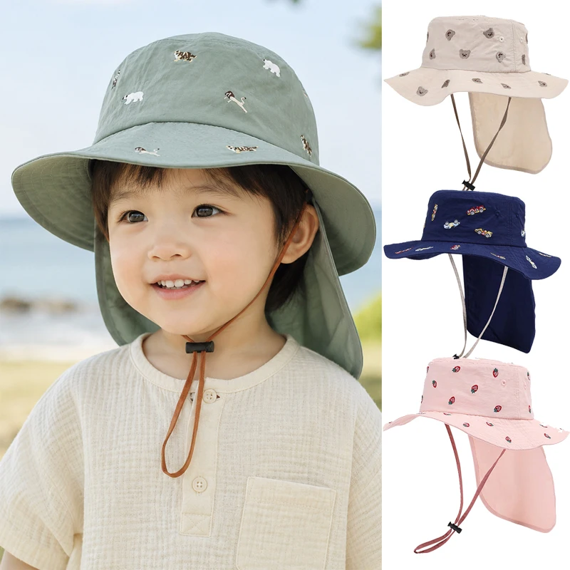 

Baby Sun Hat Summer Korean Kids Bucket Hats with Neck Flap Children Cap for Boys Girls Outdoor Beach Cap for Girls Boys 1-3Y