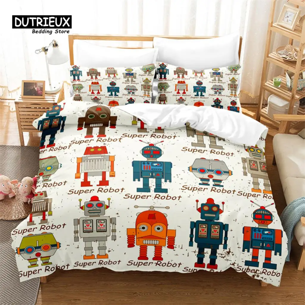 

Cartoon Children Robot Duvet Cover Set, Robot Bedding Set, Soft Comfortable Breathable Duvet Cover, For Bedroom Guest Room Decor