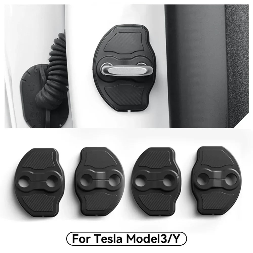 For Tesla MODEL 3 Y 2023 4Pcs Car Door Lock Buckle Protective Cover Door Shock Absorber Cushion Thickened Anti-collision Pad