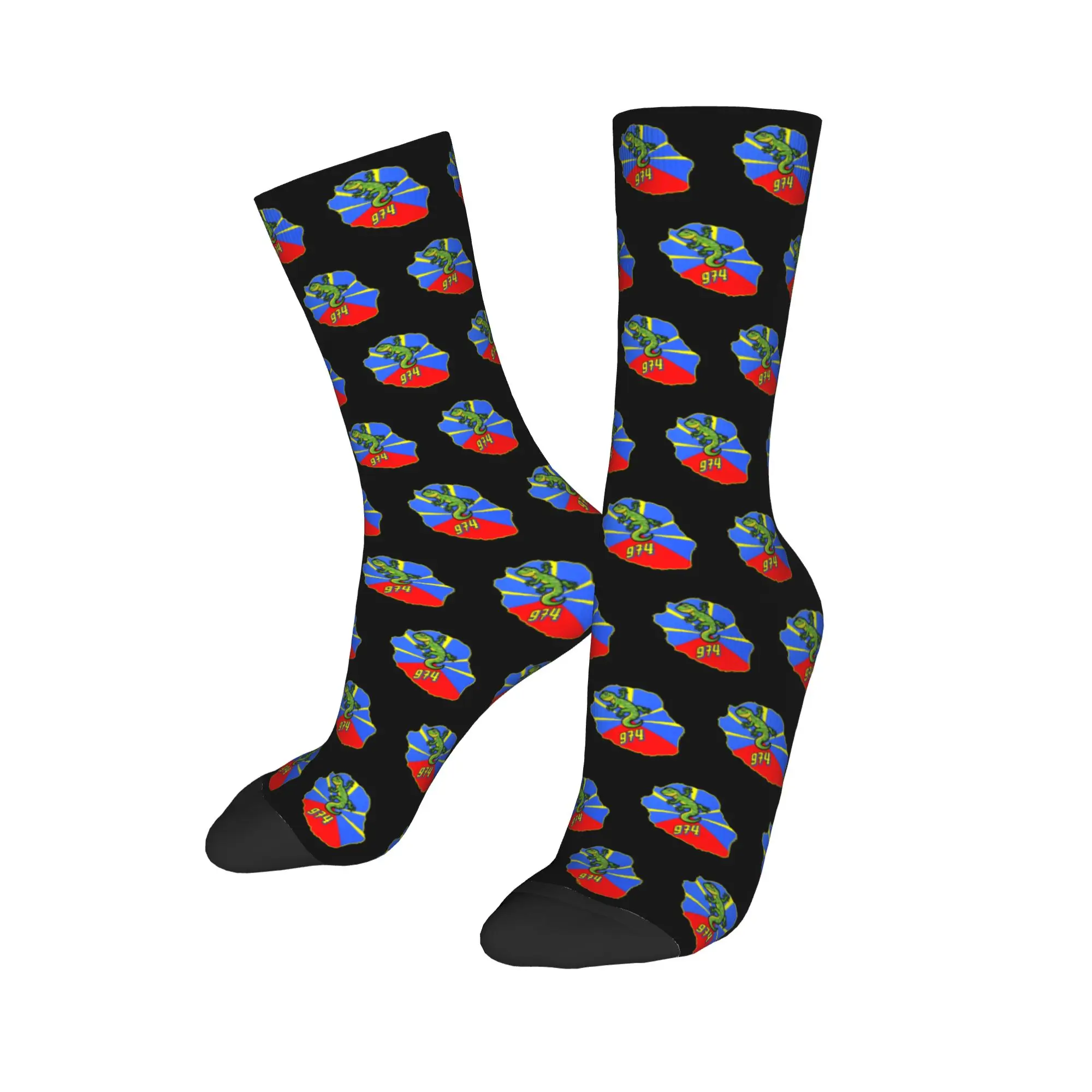 Custom Cute Reunion Island Socks Men Women Warm 3D Printed 974 Logo Reunionese Proud Basketball Sports Socks