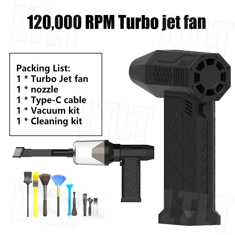 52M/S Turbo Jet Fan 120000RPM Air blower Brushless Motor Handheld Duct Fan Portable Type-C Charging Car Cleaning and Drying