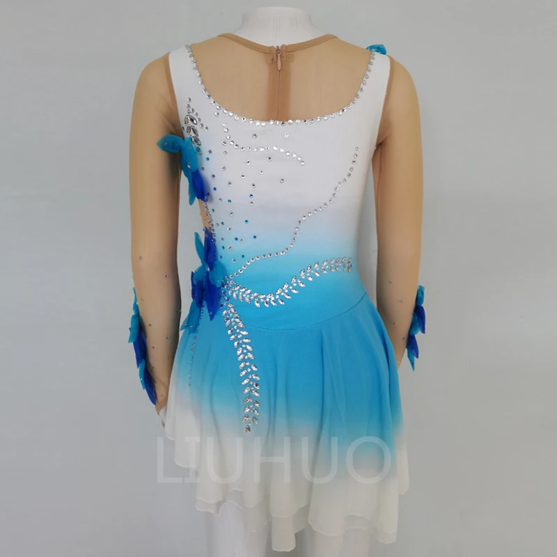 Skate Kleid Gymnastik Kleid benutzer definierte blaue Eiskunstlauf Show Kleid Hersteller direkt Skating Kleid wettbewerbs fähige Kleid Gaze d