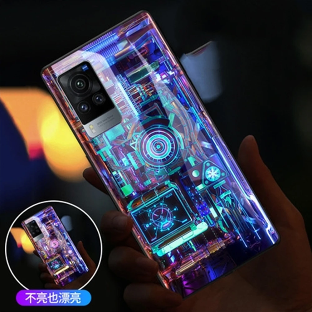 

High-Tech LED Light Glowing Luminous Tempered Glass Phone Case for iPhone 16 E 15 11 12 13 14 X Xs Mini Pro Max Plus Smart Cover