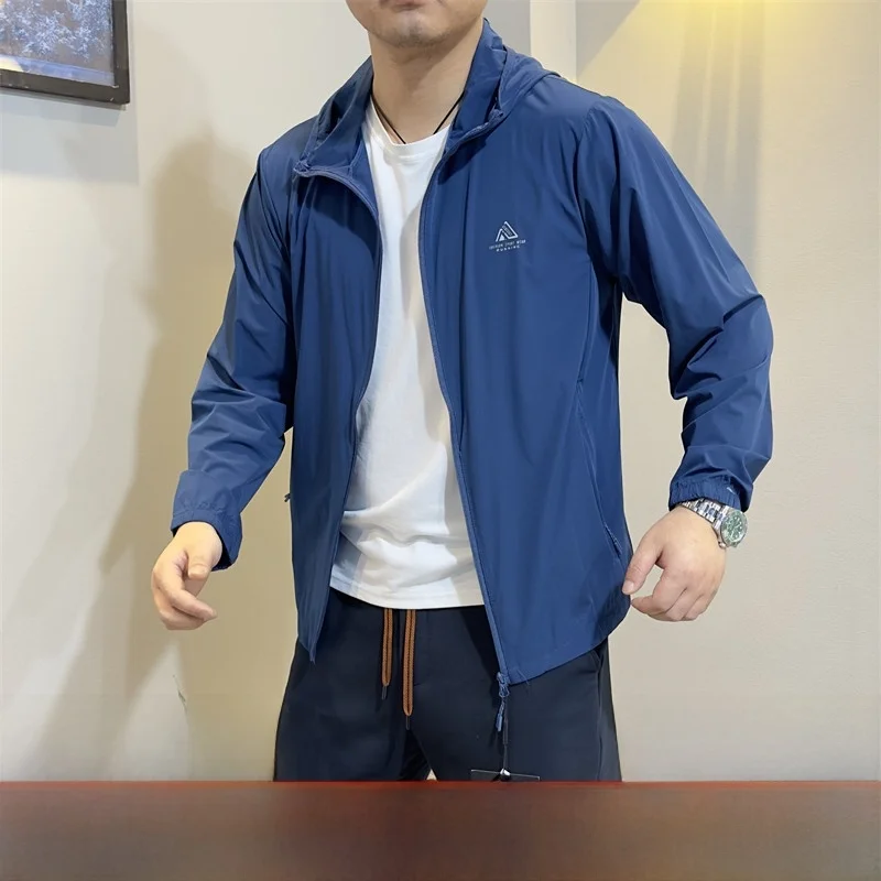 

Qui Dry Breathable Outdoor Men's Ice Silk Sun Protection Jaet Thin Spring Summer Long Sve Hooded Stand Fit Jaet