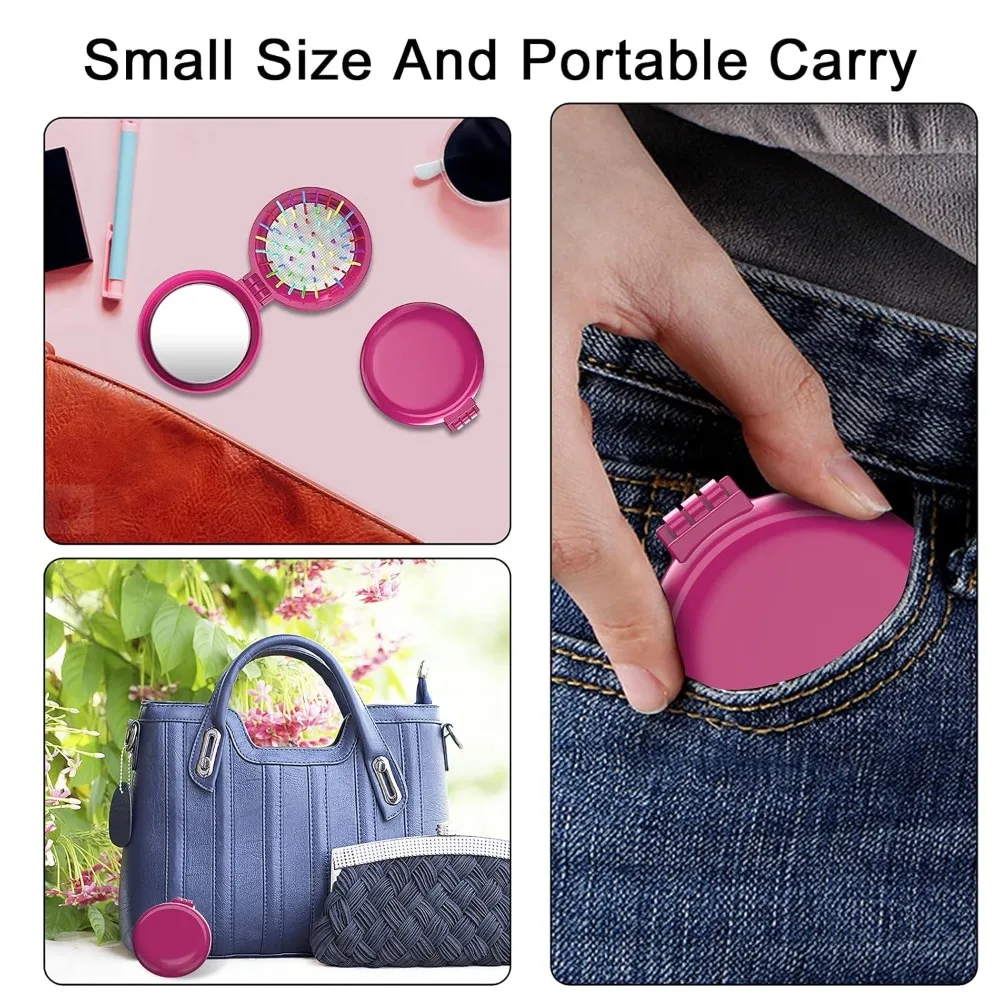 Folding Travel Hair Brush with Mirror Mini Portable Pocket Air Cushion Comb Compact Round Detangling Massage Hair Brush Gift view 6
