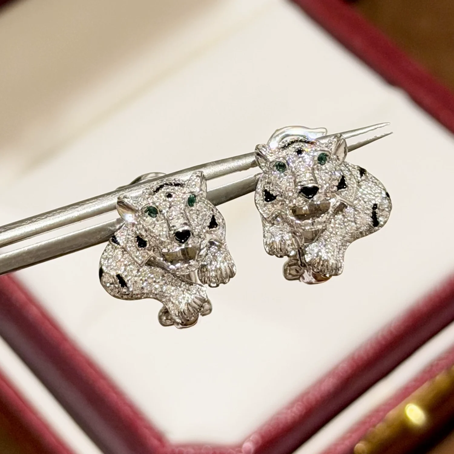 

New Trend Full Zircon Stone Black Agate Print Panther Leopard Earrings Silver 925 Designer Luxury Fine Jewelry For Women or Men