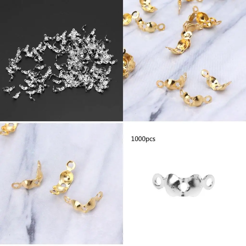 

A52E 1000Pcs Clamshell Bead Tips Knot Covers Double Closed DIY Jewelry Findings