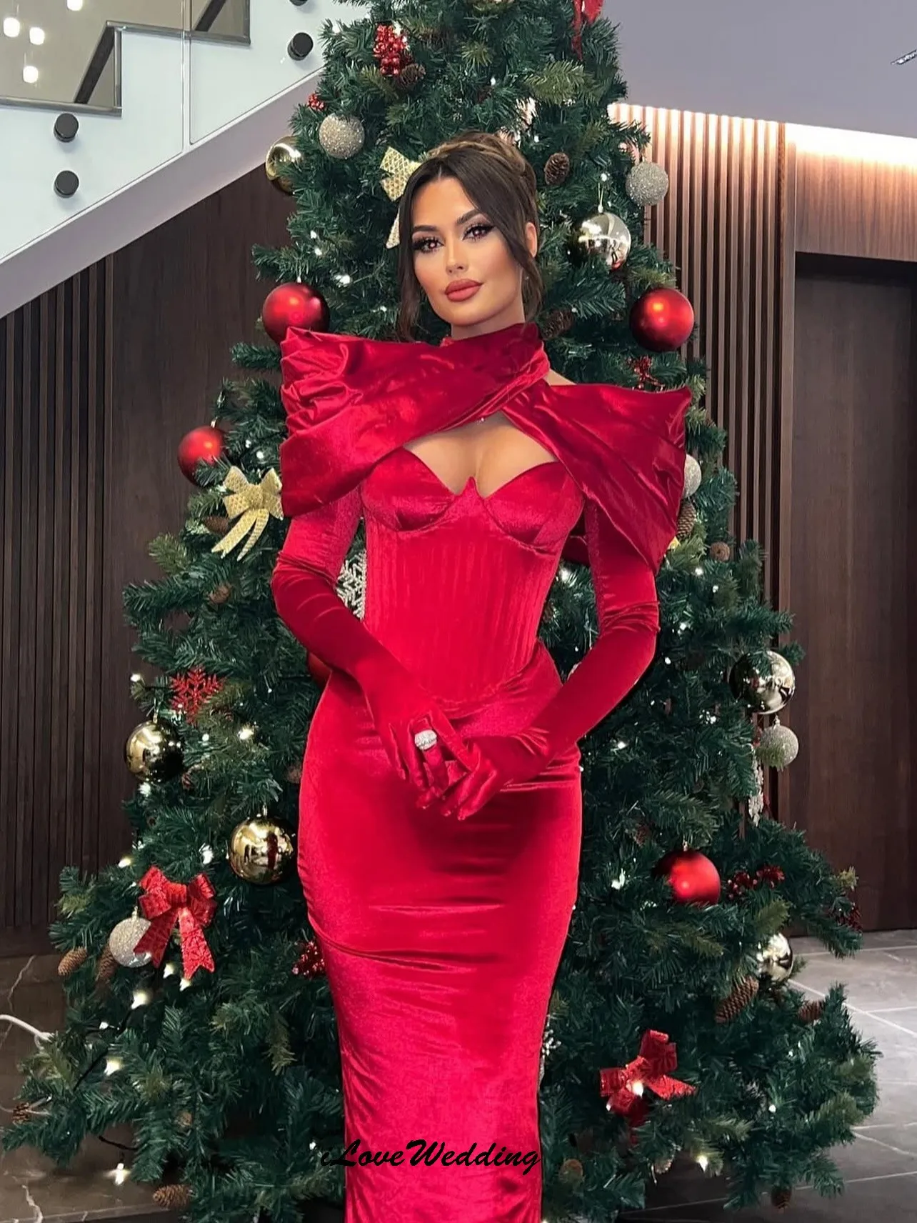 Élégant rouge col haut robes de bal 2025 sirène femmes robe de soirée à manches longues robes formelles longues robes de soirée Gala personnalisé