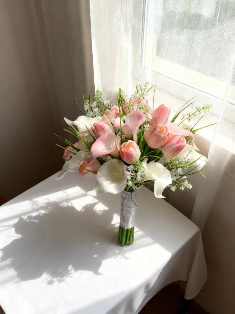 الأبيض الاصطناعي زنبق الكالا باقة الزفاف الزفاف عقد باقة الزهور وصيفه الشرف زهور الزفاف اكسسوارات الزفاف #6